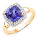 3.32 ct. tw. Tanzanite and White Diamond Halo Ring in 14K Yellow Gold