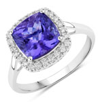 3.43 ct. tw. Tanzanite and White Diamond Halo Ring in 14K White Gold
