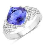 3.43 ct. tw. Tanzanite and White Diamond Bridge Ring in 14K White Gold