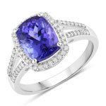 3.37 ct. tw. Tanzanite and White Diamond Halo Ring in 14K White Gold