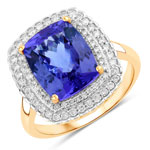 4.84 ct. tw. Tanzanite and White Diamond Halo Ring in 14K Yellow Gold