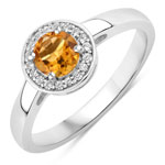 0.54 ct. tw. Citrine and Created White Sapphire Halo Ring in .925 Sterling Silver