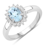 1.19 ct. tw. Blue Topaz and Created White Sapphire Halo Ring in .925 Sterling Silver