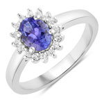 1.07 Carat Genuine Tanzanite and Created White Sapphire .925 Sterling Silver Ring