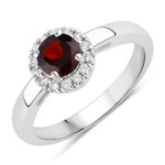 0.74 ct. tw. Garnet and Created White Sapphire Halo Ring in .925 Sterling Silver