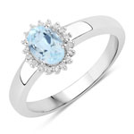 1.04 ct. tw. Blue Topaz and Created White Sapphire Halo Ring in .925 Sterling Silver