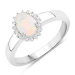 0.46 ct. tw. Genuine Ethiopian Opal and Created White Sapphire Halo Ring in .925 Sterling Silver