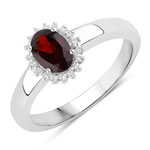 0.94 ct. tw. Garnet and Created White Sapphire Halo Ring in .925 Sterling Silver