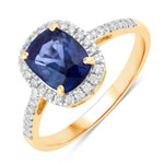 2.17 ct. tw.Ceylon Blue Sapphire and White Diamond Halo Ring in 18K Yellow Gold