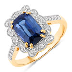 3.21 ct. tw.Ceylon Blue Sapphire and White Diamond Statement Ring in 18K Yellow Gold