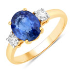 QR40502CYSAPHWD-18KY 2.74 ct. tw.Ceylon Blue Sapphire and White Diamond 3 Stone Ring in 18K Yellow Gold