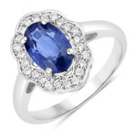 2.54 ct. tw.Ceylon Blue Sapphire and White Diamond Halo Ring in 18K White Gold