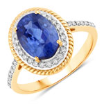 QR40510CYSAPHWD-18KY 3.61 ct. tw. Ceylon Blue Sapphire and White Diamond Halo Ring in 18K Yellow Gold