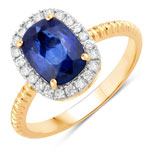 2.40 ct. tw. Ceylon Blue Sapphire and White Diamond Halo Ring in 18K Yellow Gold