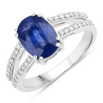 QR40529CYSAPHWD-18KW 2.90 ct. tw.Ceylon Blue Sapphire and White Diamond Bridge Ring in 18K White Gold