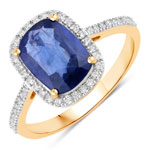 2.15 ct. tw.Ceylon Blue Sapphire and White Diamond Halo Ring in 18K Yellow Gold