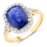 4.03 ct. tw. Ceylon Blue Sapphire and White Diamond Halo Ring in 18K Yellow Gold