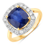 4.50 ct. tw.Ceylon Blue Sapphire and White Diamond Halo Ring in 18K Yellow Gold