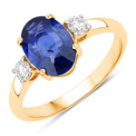 QR40643CYSAPHWD-18KY 2.33 ct. tw.Ceylon Blue Sapphire and White Diamond 3 Stone Ring in 18K Yellow Gold
