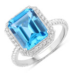 5.68 ct. tw. Swiss Blue Topaz and Lab Grown Diamond Halo Ring in .925 Sterling Silver