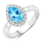 1.48 ct. tw. Swiss Blue Topaz and Lab Grown Diamond Halo Ring in .925 Sterling Silver