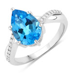 3.62 ct. tw. Swiss Blue Topaz and Lab Grown Diamond Bypass Ring in .925 Sterling Silver