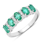 1.12 ct. tw. Zambian Emerald and Lab Grown Diamond 5 Stone Ring in .925 Sterling Silver