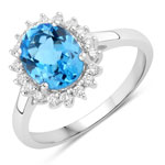 2.27 ct. tw. Swiss Blue Topaz and Lab Grown Diamond Halo Ring in .925 Sterling Silver