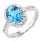 2.32 ct. tw. Swiss Blue Topaz and Lab Grown Diamond Halo Ring in .925 Sterling Silver