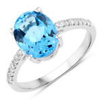 2.71 ct. tw. Swiss Blue Topaz and Lab Grown Diamond Bridge Ring in .925 Sterling Silver
