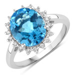 4.27 ct. tw. Swiss Blue Topaz and Lab Grown Diamond Halo Ring in .925 Sterling Silver