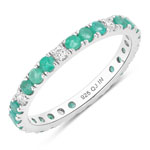 0.99 ct. tw. Zambian Emerald and Lab Grown Diamond Eternity Ring in .925 Sterling Silver