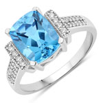 3.68 ct. tw. Swiss Blue Topaz and Lab Grown Diamond Statement Ring in .925 Sterling Silver