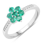 0.48 ct. tw. Zambian Emerald and Lab Grown Diamond Floral Ring in .925 Sterling Silver