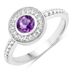 0.70 ct. tw. Amethyst and Created White Sapphire Halo Ring in .925 Sterling Silver