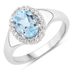 1.90 ct. tw. Blue Topaz and Created White Sapphire Halo Ring in .925 Sterling Silver