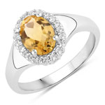 1.30 ct. tw. Citrine and Created White Sapphire Halo Ring in .925 Sterling Silver