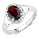 1.55 ct. tw. Garnet and Created White Sapphire Halo Ring in .925 Sterling Silver