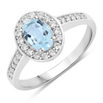 1.34 ct. tw. Blue Topaz and Created White Sapphire Halo Ring in .925 Sterling Silver