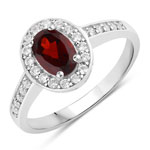 1.24 ct. tw. Garnet and Created White Sapphire Halo Ring in .925 Sterling Silver
