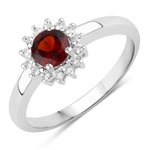 0.81 ct. tw. Garnet and Created White Sapphire Halo Ring in .925 Sterling Silver