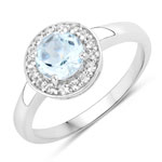 1.29 ct. tw. Blue Topaz and Created White Sapphire Halo Ring in .925 Sterling Silver