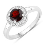 1.24 ct. tw. Garnet and Created White Sapphire Halo Ring in .925 Sterling Silver