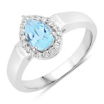 0.98 ct. tw. Blue Topaz and Created White Sapphire Halo Ring in .925 Sterling Silver
