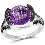 3.24 ct. tw. Amethyst and Black Diamond Sterling Silver Ring