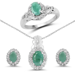 QR6118P2260E1268E-SSR 2.26 ct. tw. Genuine Emerald And White Topaz Jewelry Set In Sterling Silver