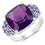 5.85 ctw Cushion Amethyst Cocktail Ring in .925 Sterling Silver