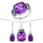 16.39 ct. tw. Genuine Amethyst And Tanzanite Cocktail Jewelry Set In Sterling Silver
