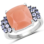 .925 Sterling Silver 5.69 ctw Genuine Peach Moonstone Ring