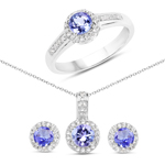 1.82 ct. tw. Genuine Tanzanite And White Topaz Jewelry Set In Sterling Silver